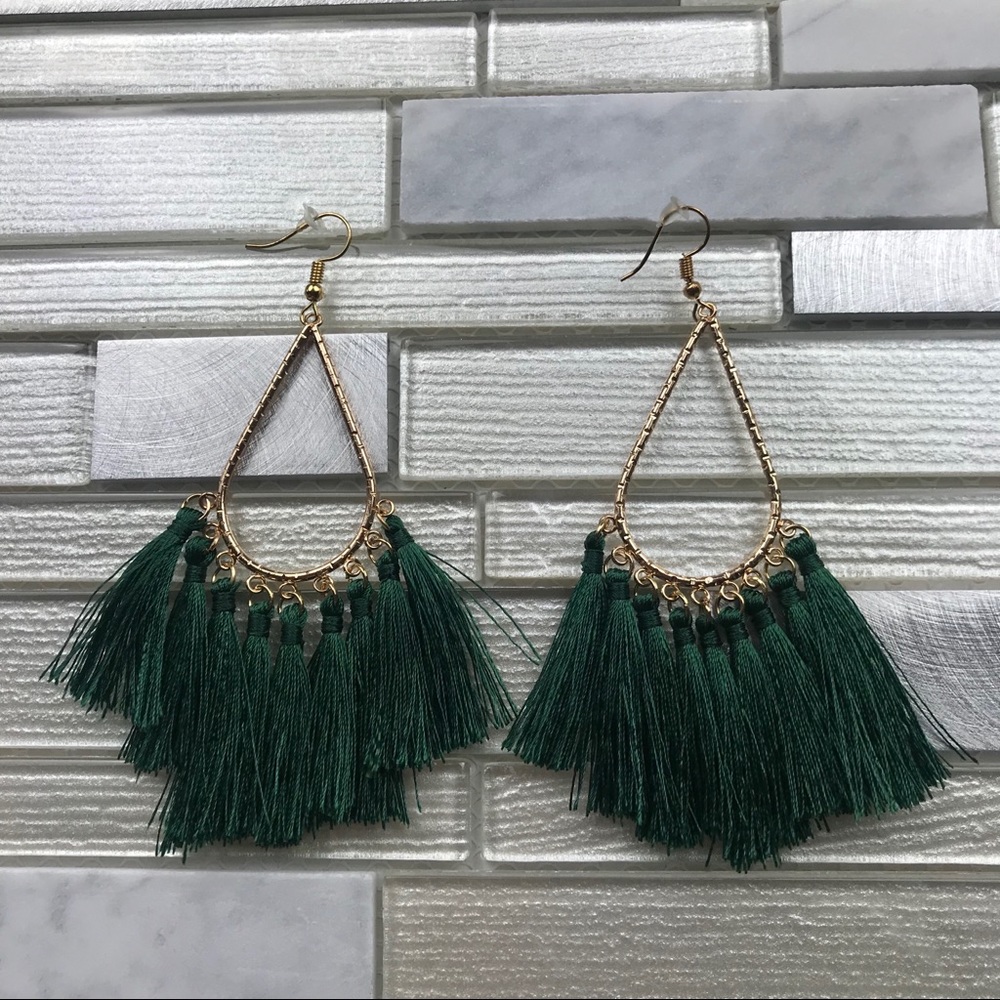 Boho Tassel Earrings Green